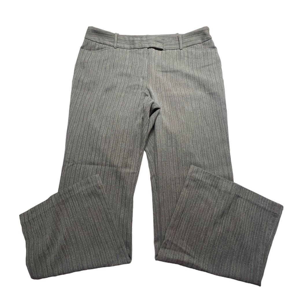 George‎ Pants Womens 16 Striped Grey Dress Slacks Flat Front Bootcut High Rise
